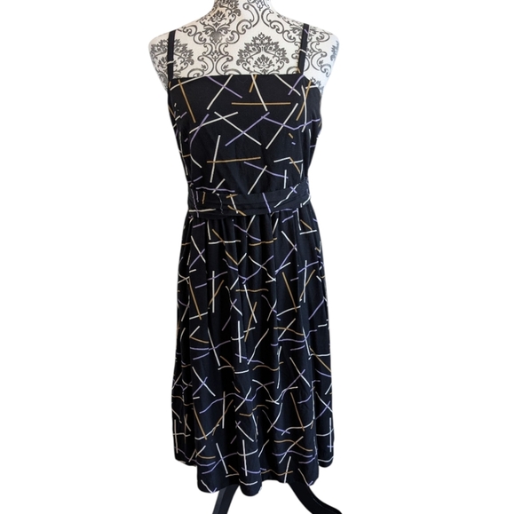 Princess Highway Miranda Dress Strappy Full Skirt Black Geometric Women's 8 - Picture 12 of 13